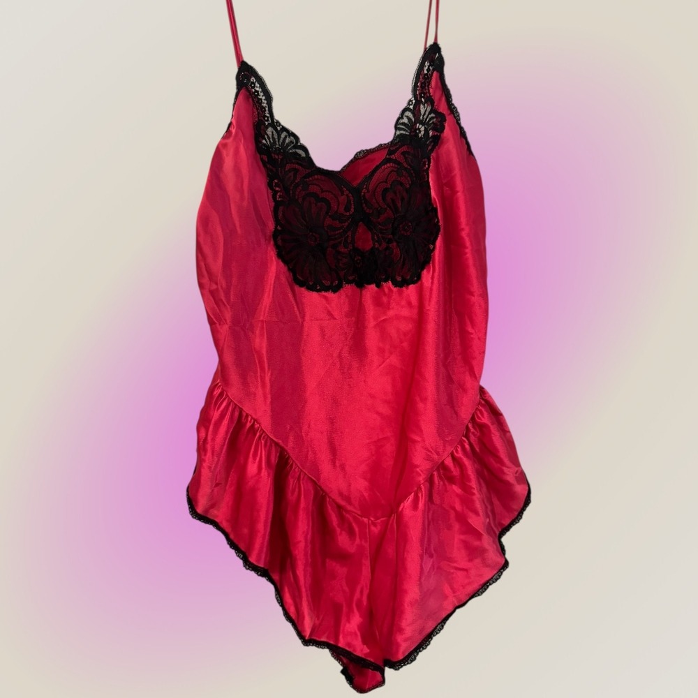 Red‎ Satin Fairy Goth Teddy Lace Trim Escapades Vintage Drop-waist Lingerie